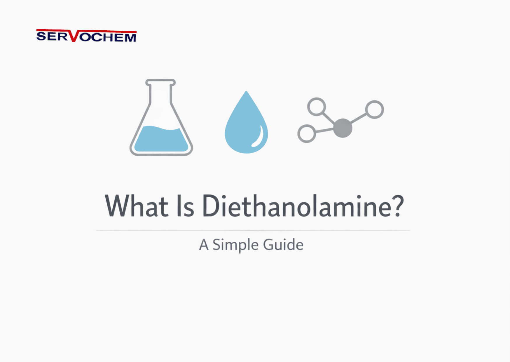 Minimal illustration explaining what is diethanolamine using simple chemical icons on a clean background.